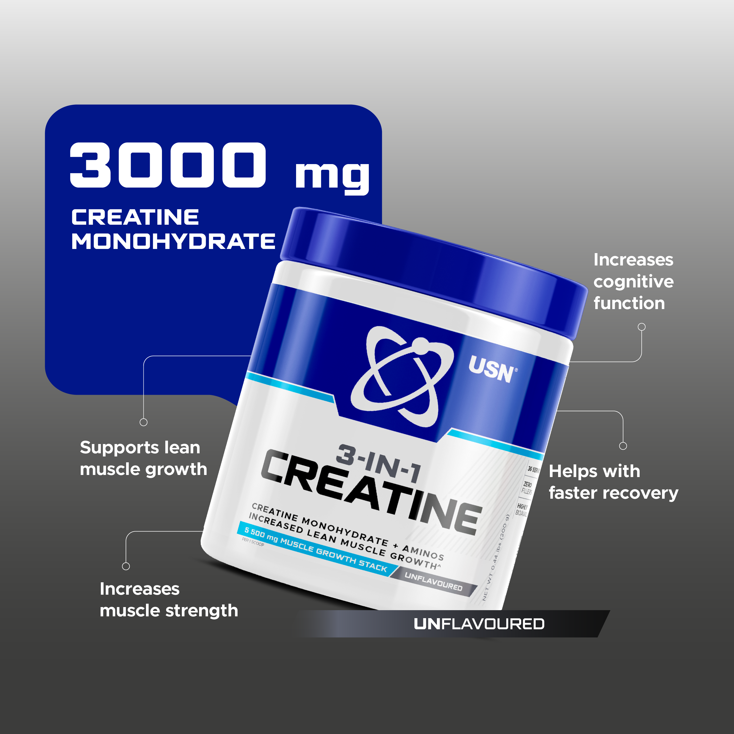 USN® 3-in-1 Creatine Monohydrate & Aminos 200g